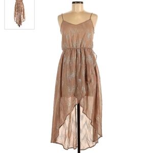 Audrey 3+1 Nude and Gold Hi-Low Wrap Dress Women's Medium M Spaghetti Strap EUC